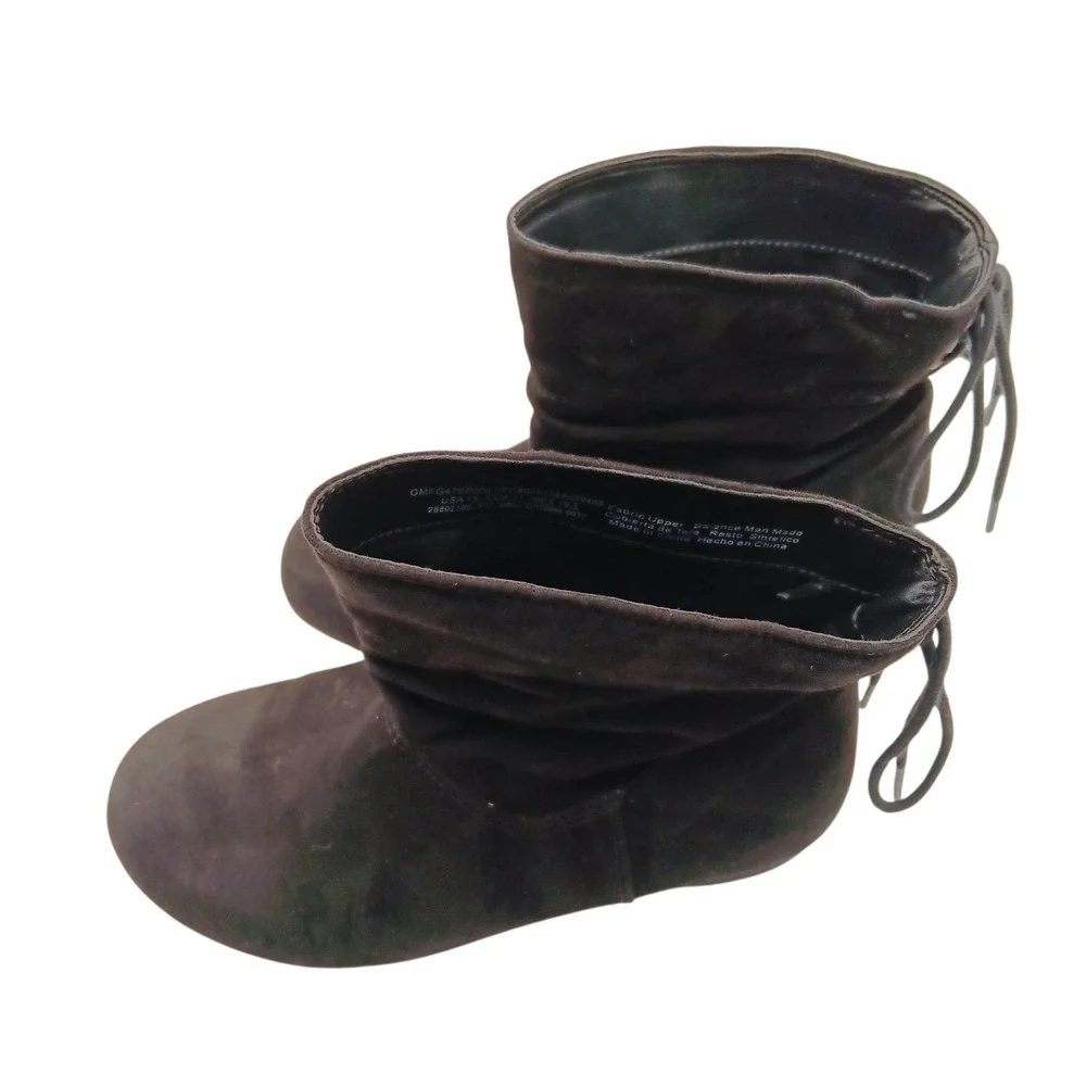 Faded Glory Girls Black Faux Suede Ankle‎ Boots Back Tie US 13 Kids Cute